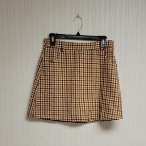 Sadie & Sage Plaid Tan and Brown Women's Skirt Sz Med, Polyester Lined mini